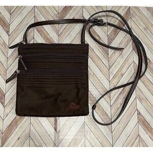 Dooney & Bourke Brown Triple Zipper Crossbody Bag Purse Embroidered Duck Logo
